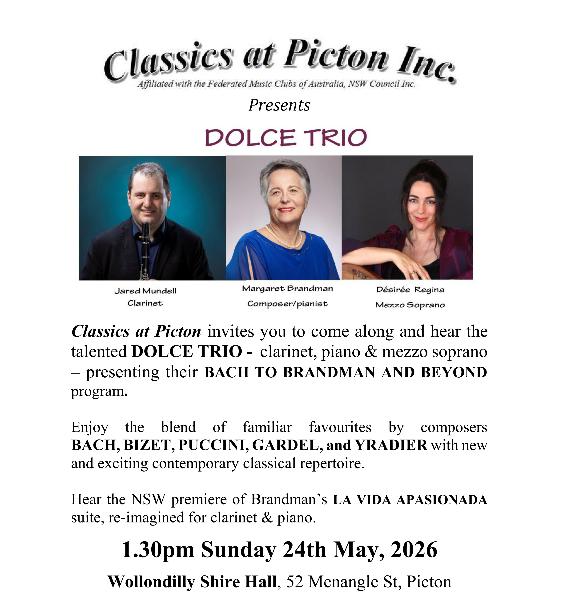 Dolce Trio May Concert Poster